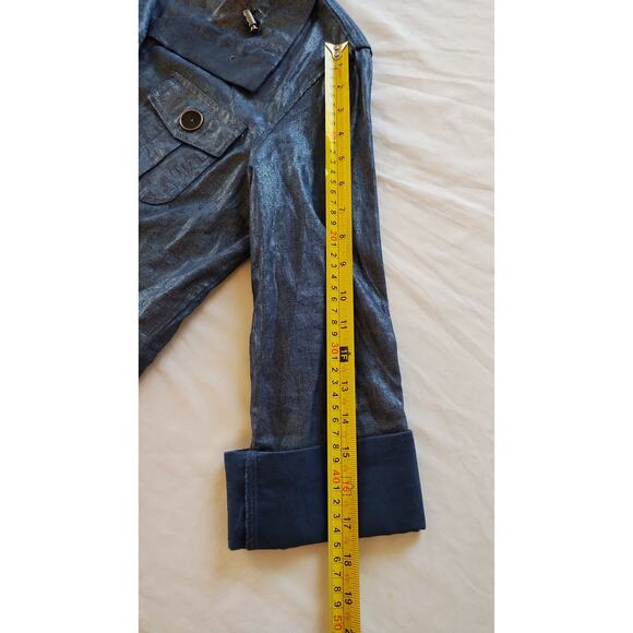 Chicos Women's Blue Floral Metallic Shimer Roll Tab Sleeve Jacket Size 1 - Picture 14 of 16